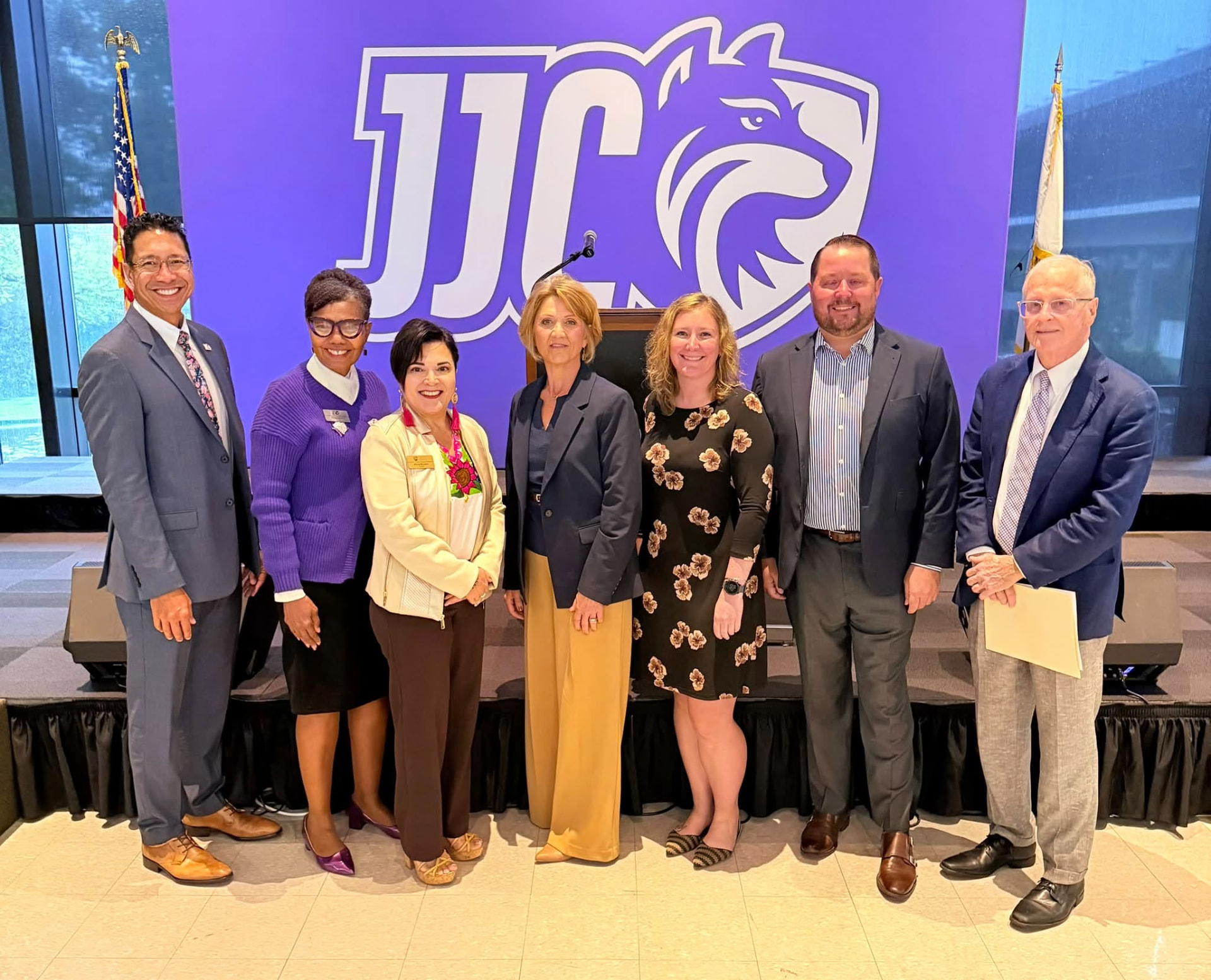 Alicia Morales with the Joliet Junior College board of trustees.